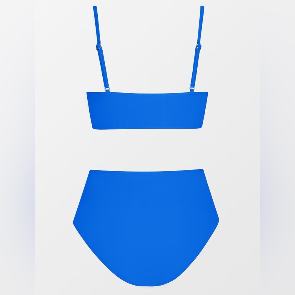 Wrap Bralette & Spliced High Waist Bikini Set- Royal Blue - Picture 6 of 15